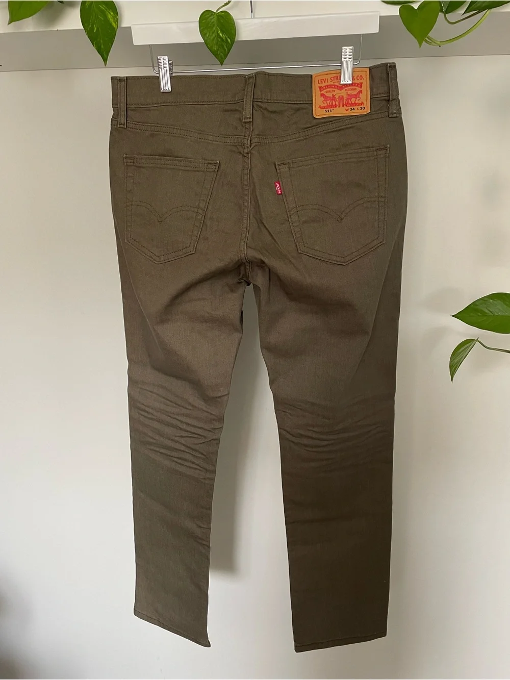 Levi's 511 Slim Fit Stretch Jeans Olive Green Brown Men's NWOT 34 x 30